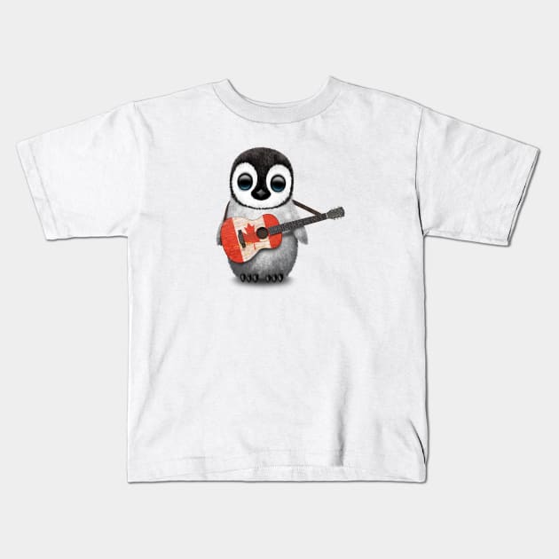 Baby Penguin Playing Canadian Flag Guitar Kids T-Shirt by jeffbartels